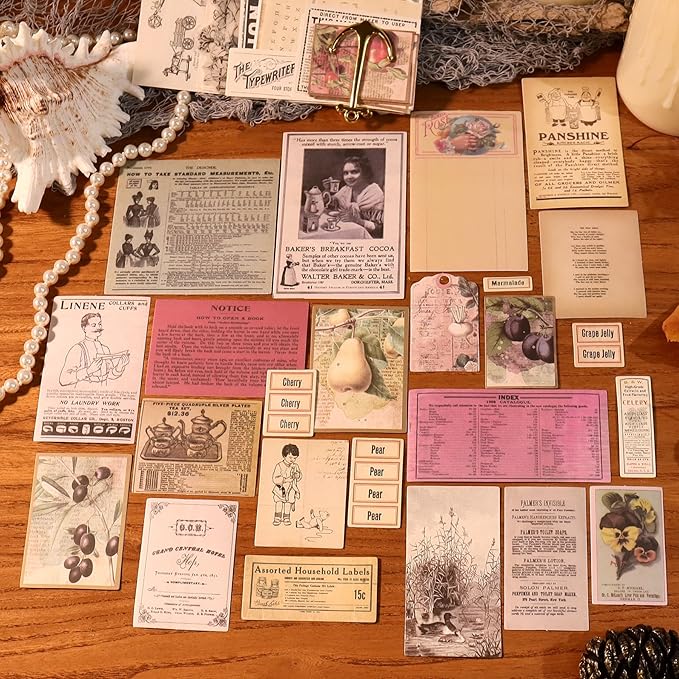 CATaireen Vintage Junk-Journal Mixed Paper Scrapbooking Embellishments Set Retro Journaling Decoupage Stickers Textured Packaging Decorative Cards Tags Kit (Old Photos 1)