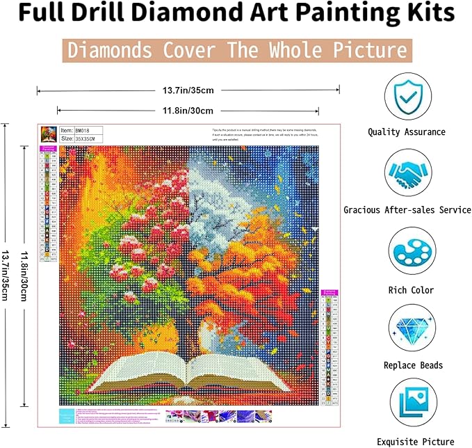 PINFFSHU 5D Diamond Painting Kit for Adults Tree of Life with Magic Seasons & Sacred Book Full Drill Art, DIY Sparkling Gem Dots Spiritual Wall Decor 13.78x13.78 Inches Gift for Spiritual Art Lovers