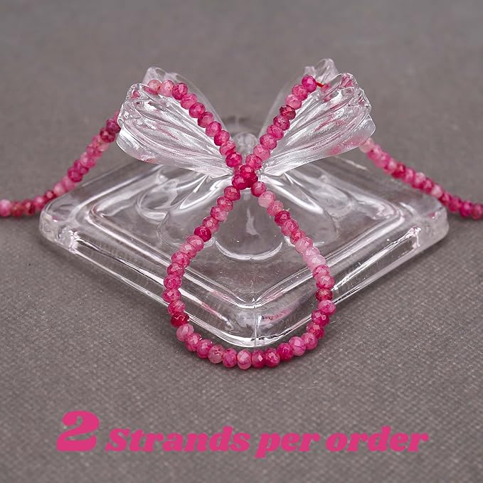 2 Strands Colored Pink Tourmaline Jade Beads for Jewerly Making, 3 * 4mm Faceted Rondelle Gemstone Crystal Beads for DIY Bracelet Necklace Crafts