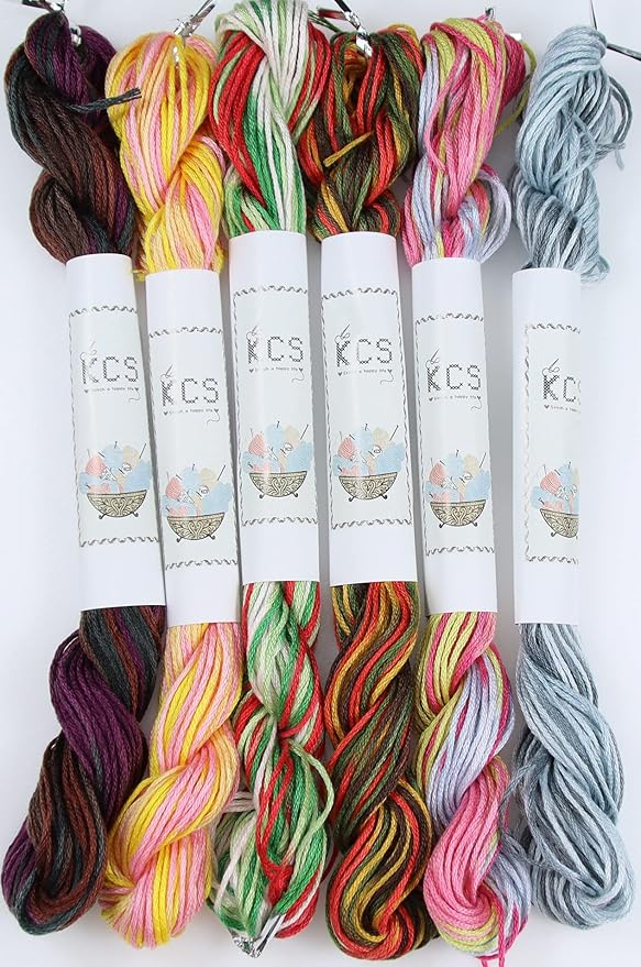 KCS Big skeins of 25 Meters Size 25 Color Variegated Cross Stitch Stranded Threads,6 skeins,24