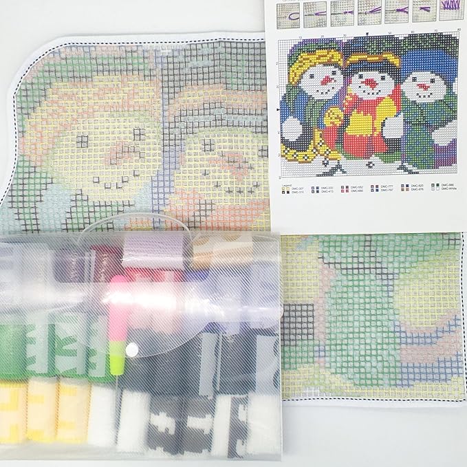 Howie's Latch Hook Kits for Adults, DIY Christmas Latch Hook Kit Rug Crochet Yarn, Color Preprinted Pattern Embroidery Decoration(Three Snowmen, 20.47 x 14.96 inch)