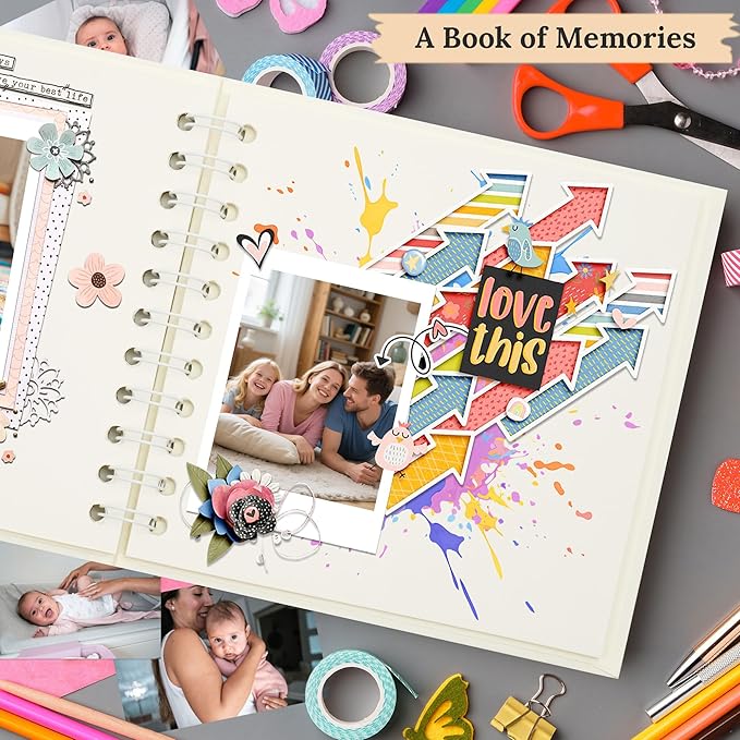 Polaroid Scrapbook Photo Album, 6.3"x6.3" DIY Scrapbook Album Hardcover Kraft Paper with 20 Sheets 40 Pages, Stylish Memory Book for Wedding, Anniervsary, Family, Travel, Cream