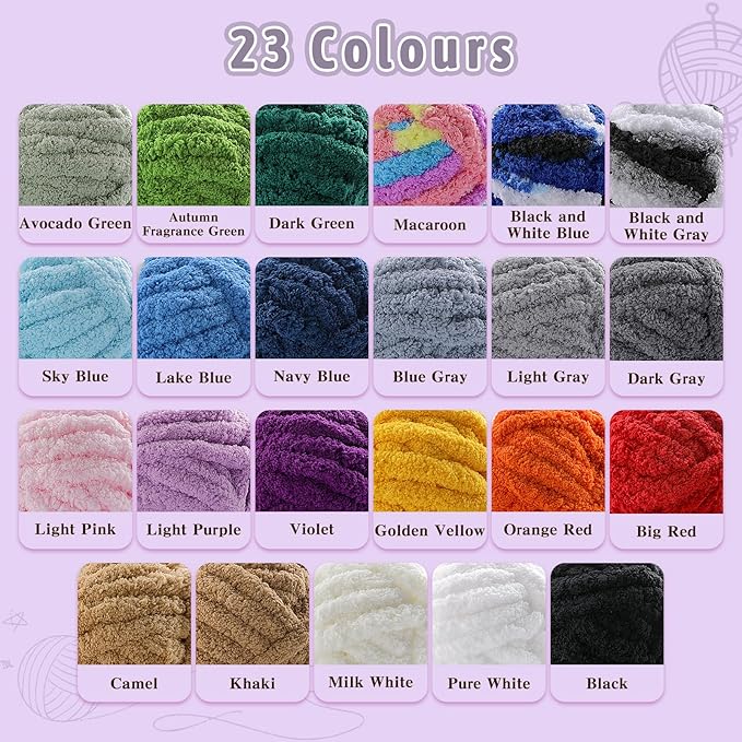 8 Pack Chunky Yarn for Hand Knitting - Chenille Yarn for Crocheting - 224 Yds Chunky Blanket Yarn Jumbo, Thick Fluffy for Knitting Blankets, Super Bulky Yarn 61.6 Oz (Black and White Gray)
