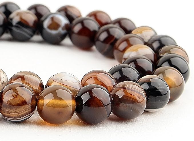 Natural Stone Beads for Jewelry Making - 6mm Gemstone Round Beads for Bracelets(58-60pcs, 6mm, Coffee Stripe Agate)
