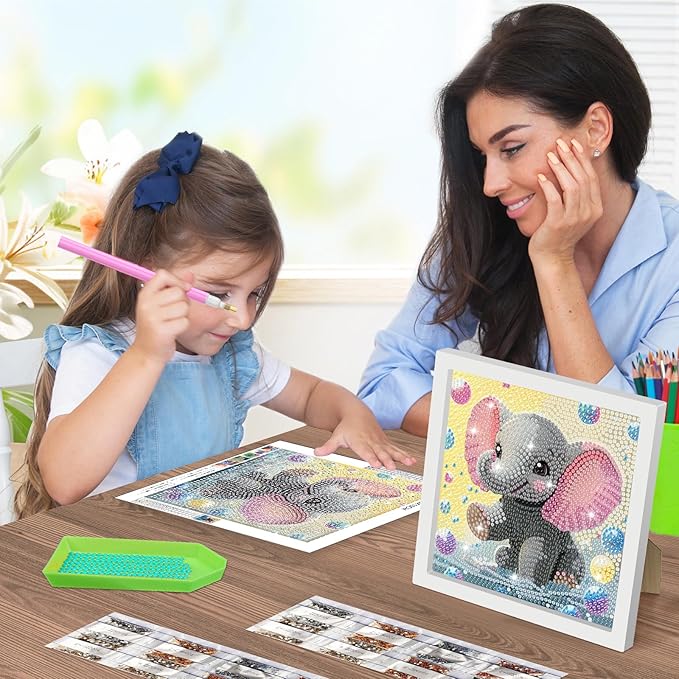 SENQAO Elephant Diamond Art Kit for Adults with Frame Art and Crafts for Adults Ages 6-8 -10-12 Easy to DIY Diamond Art for Adults and Adult Beginners Home Wall Decoration 7.1x7.1inch