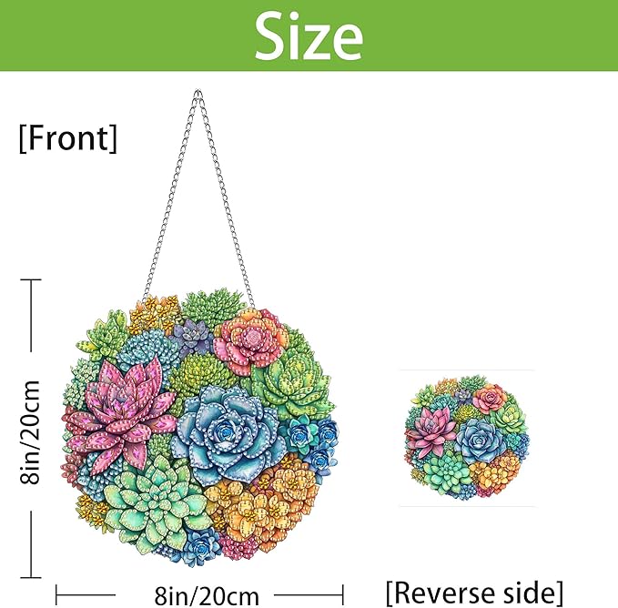Wergund 5D DIY Succulent Diamond Art Hanging Kits, Hanging Diamond Art Plant, Acrylic Special Shaped Rhinestone, Window Hanging Pendants for Home Wall Garden Front Door Outdoor Decor Gift(Succulent)