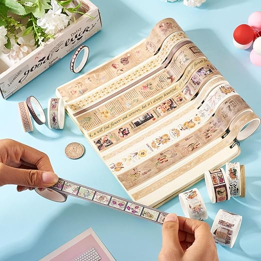 Beadthoven 20 Rolls Vintage Flower Washi Tape Set, 5/10/15/20/25mm Rustic Floral Decorative Tape Assorted Masking Tape Decor Sticker for Scrapbooking Bullet Journal Planner Present Wrapping DIY Craft