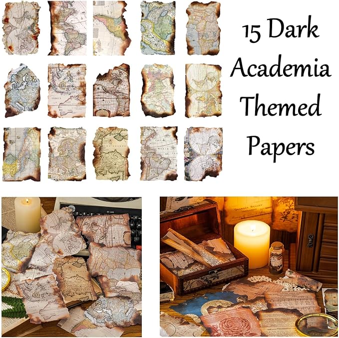 Vintage Aesthetic Scrapbook Supplies Kit with Scrapbook Paper, Stickers, Bookmarks for Scrapbooking, DIY Albums, Junk Journals, Bullet Journals, Dark Academia Aesthetic Decor (Dark1 129 Pcs)