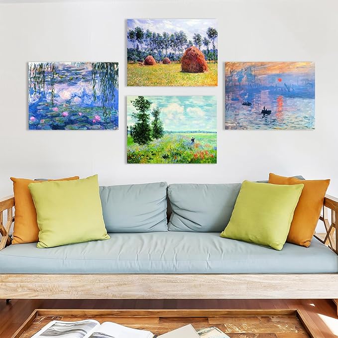 Muzagroo Art DIY Diamond Painting Kits for Adults, 5D Diamond Art Kits for Beginners Paint by Diamond, Monet Diamond Arts and Crafts for Living Room Bedroom 4 PCS Wall Art