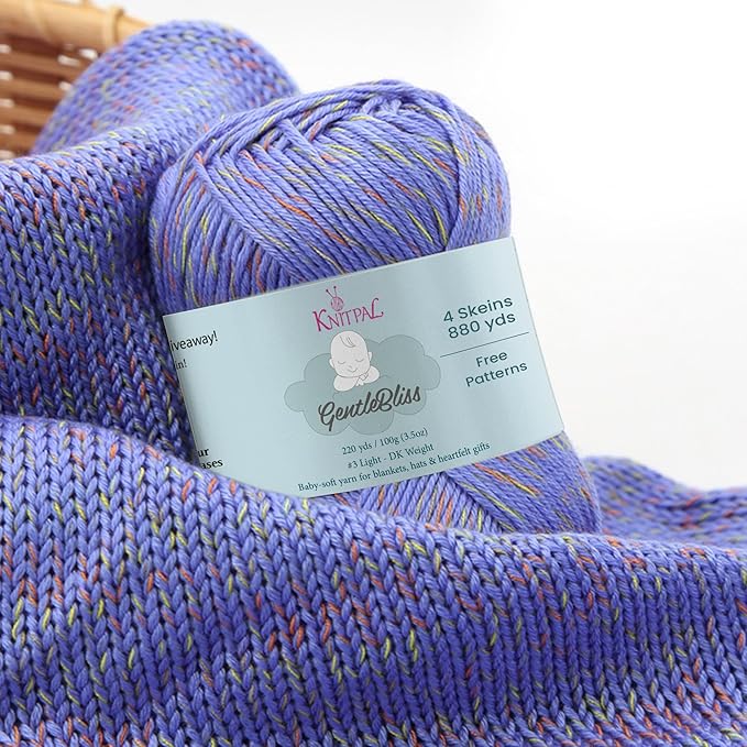 GentleBliss Soft Baby Yarn for Crocheting, 4 Skeins, 880Yds/400G, Free Patterns - Acrylic Baby Blanket Yarn for Knitting - Light Worsted 3 DK Weight - Periwinkle Purple