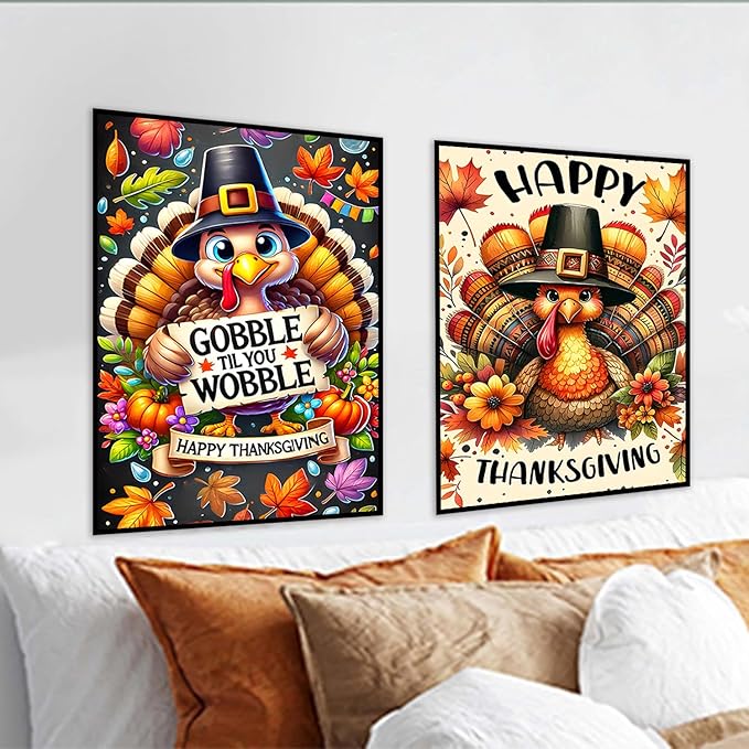 Meothan Fall Diamond Art Kits for Adults, 2 Pack Thanksgiving Turkey Diamond Painting Kits for Adults, 5D DIY Round Full Drill Gem Art Paint by Diamonds Dots Crafts Kits for Home Decor Gift 12x16inch