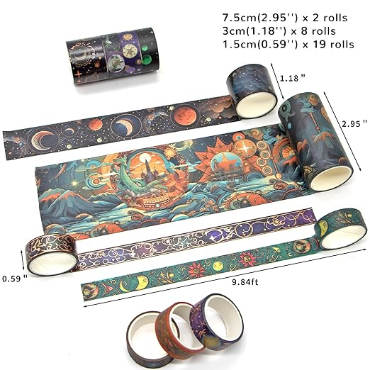 Washi Tape Set 29 Rolls, Magic Themed Decorative Paper Tapes for Halloween Journaling, Scrapbooking Supplies, Planners,DIY Crafts,Gift Wrapping