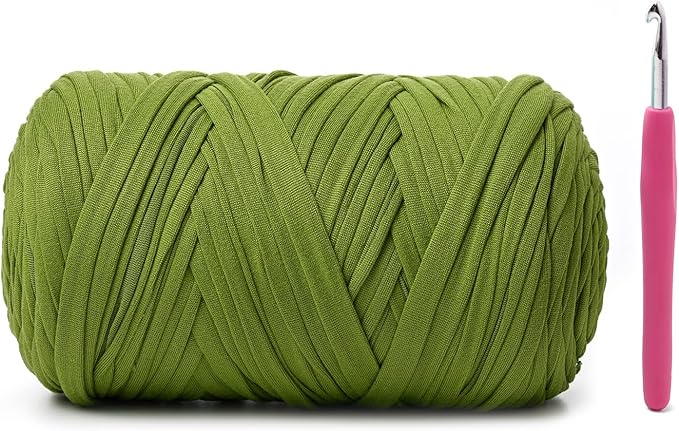Elastic Fabric T Shirt Yarn for Crocheting，Beginner Crochet Yarns with Polyester Spandex Blend,Total 400g/114yds Soft Tshirt Yarn for Crochet Crafts/Bags/Baskets（Lime Green）