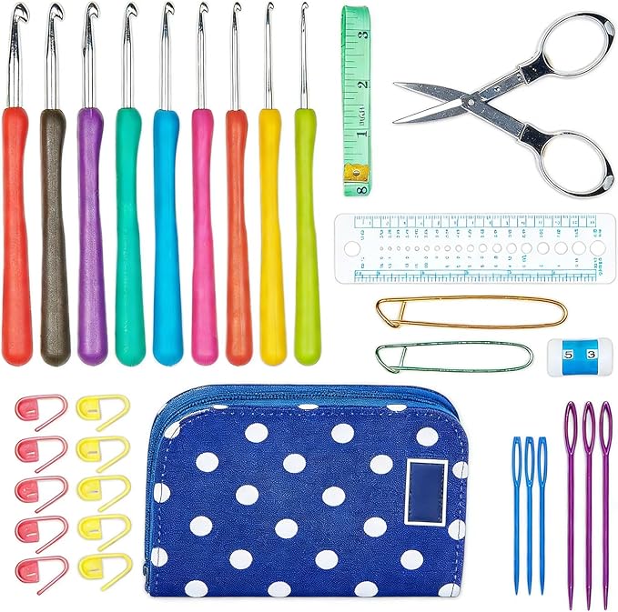 Miloll Crochet Hooks 31 Pcs Set - Yarn Crochet Kit w/ 9 Ergonomic Hook Sizes, 6 Yarn Needles, Additional Knitting & Crochet Supplies and Carrying Case﻿ for Crocheters