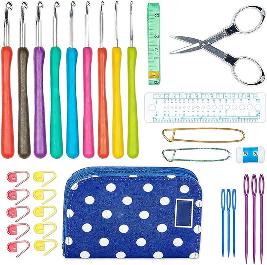 Miloll Crochet Hooks 31 Pcs Set - Yarn Crochet Kit w/ 9 Ergonomic Hook Sizes, 6 Yarn Needles, Additional Knitting & Crochet Supplies and Carrying Case﻿ for Crocheters
