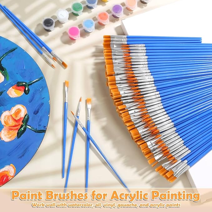240 Pcs Small Paint Brush Bulk, Flat Fine Tip Artist Paint Brushes Set, Kids Classroom Acrylic Oil Watercolor Canvas Painting Crafts Paint Brushes for Body Face Nail Festival Parties