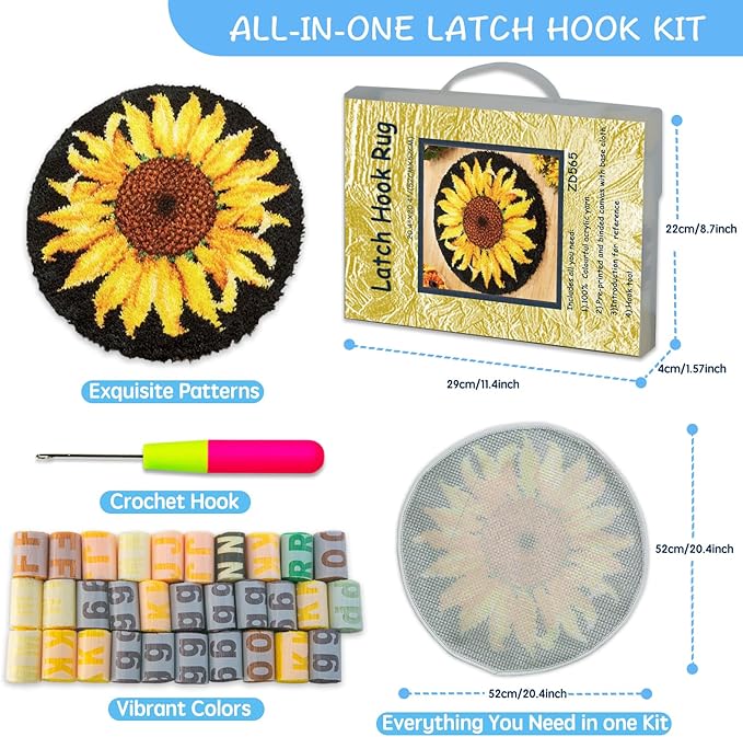 MIAOLLUN Latch Hook Kits, Latch Hook Rug Kits Crocheting Rug Embroidery Shaggy Decoration Family Gift and Activity 20" X 13.7"/20.4" X14.0",Burst,20" X 13.7"