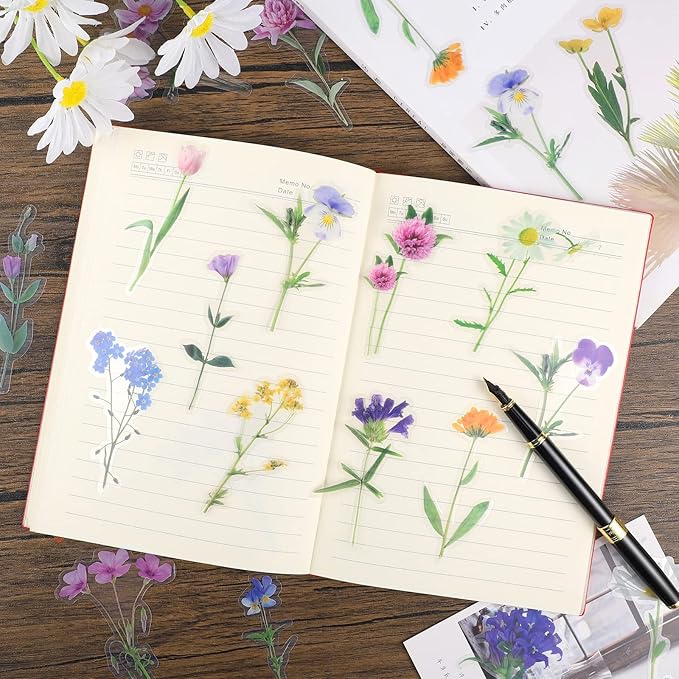 160 Pieces Natural Flower Stickers for Scrapbooking, Self-Adhesive Scrapbooking Stickers Supplies Journal for Adult Card Making Letters DIY