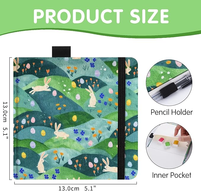 Watercolor Art Sketchbook,5 x 5 inches Portable Hardcover Journal Sketchbook,30 Sheets 140lb/300gsm Acid-Free Drawing Paper,Travel Mixed Media Notebook for Beginners Artists,Hill Rabbit