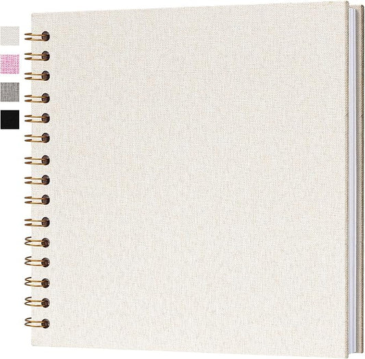 10x10 Inch Scrapbook DIY Photo Album Linen Cover Hardcover White Pages 40 Sheets Small Scrap Memory Book Beige