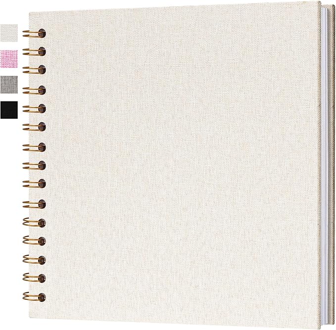 8x8 Inch Scrapbook DIY Photo Album Linen Cover Hardcover White Pages 20 Sheets Small Scrap Memory Book Beige