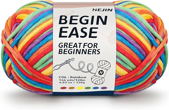 120g Rainbow Color Yarn for Crocheting and Knitting; Rainbow Yarn for Beginners with Easy-to-See Stitches;Worsted-Weight Medium #4;Yarn for Beginners Crochet Kit Making