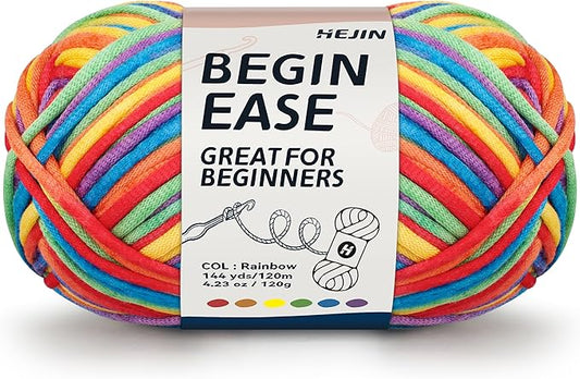 120g Rainbow Color Yarn for Crocheting and Knitting; Rainbow Yarn for Beginners with Easy-to-See Stitches;Worsted-Weight Medium #4;Yarn for Beginners Crochet Kit Making