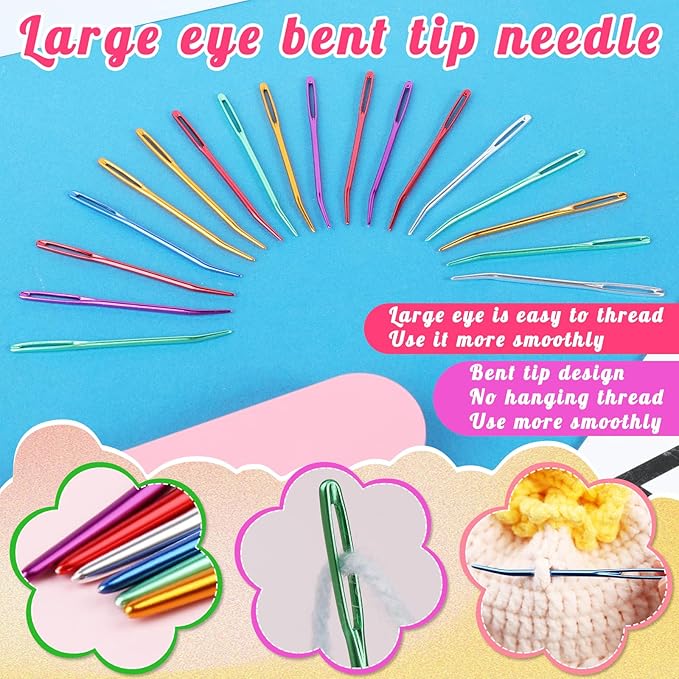 50 Pcs Yarn Needles, Darning Tapestry Needles Bent Kit, 24 Pcs Large Eye Weaving Crochet Blunt Yarn Needle for Yarn, Crocheting, Weaving with Stitch Markers Storage Box