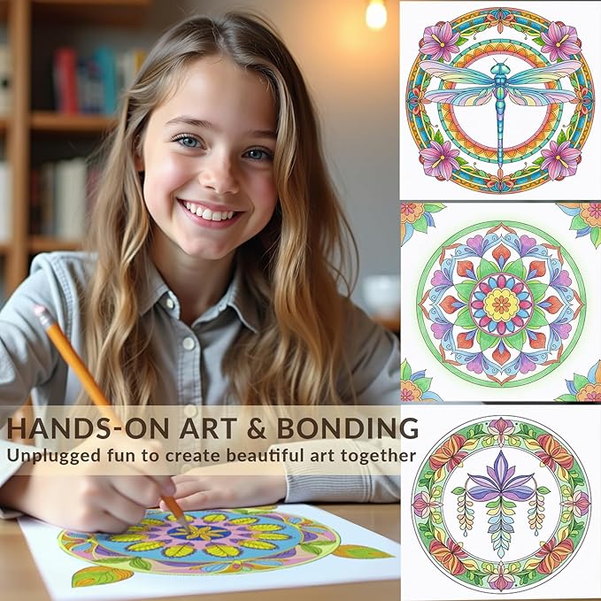 FUN LAVIE Adult Coloring Book - Mandala Coloring Books for Adults Relaxation and Teens Stress Relief, Featuring Large Print Mandalas Insect & Bloom Patterns for Women Mindfulness, Spiral Bound