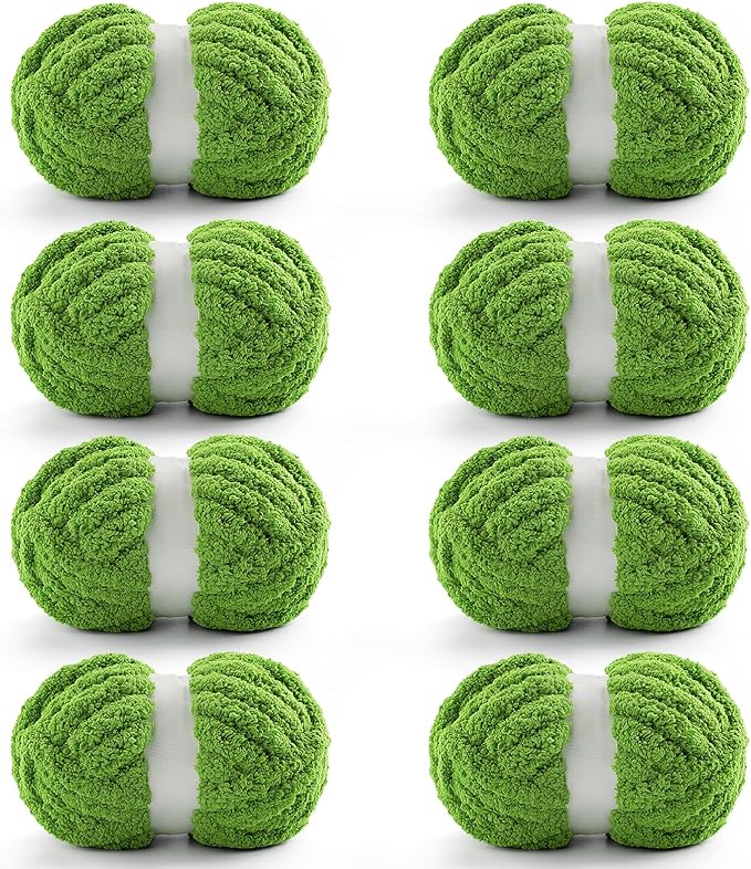8 Pack Chunky Yarn for Crocheting, Blanket Thick Chenille for Hand Knitting, Soft Chunky for Crochet 28 Yds 7.7 Oz Each Skein (Autumn Fragrance Green)