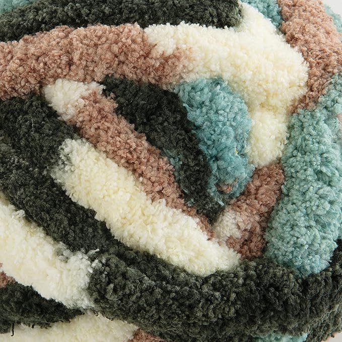 HOMBYS Chunky Tie Dye Mix Chenille Yarn for Hand Knitting, Super Bulky Jumbo Yarn for Crocheting, 3/4" Thick Soft Plush Yarn for Blankets, 8 Skein Pack (26 yds / 7.5 oz Each) Green,White Multi