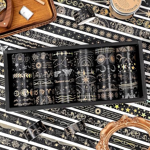 36 Rolls Starry Theme Washi Tape Set with Celestial Patterns - Writeable Decorative Tapes for Scrapbooking, Junk Journal Supplies, Bullet Journaling 0.6" x 79" per Roll