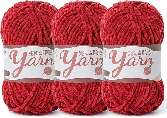 3 Pack Fluffy Velvet Yarn for Crocheting，Baby Blanket Yarn for Crocheting Soft，150g(196.8yds) Amigurumi Plush Chenille Crochet Yarns，Puzzle Yarns for Crochet Weaving Craft（3 Burgundy）