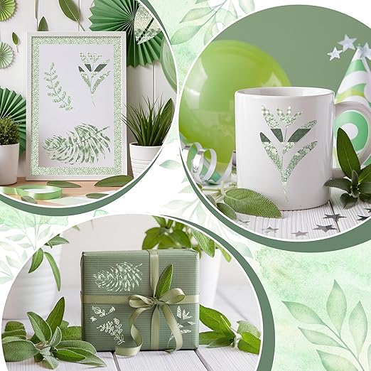 Sage Green Washi Tape - 12 Rolls Gingham Floral Leaf Botanical Patterns Acid Free Repositionable Adhesive Easy Hand Tear for Scrapbook Gift Wrapping Journal Office Supplies DIY Crafts