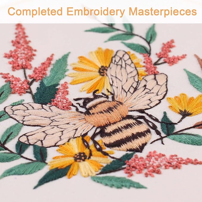 reewisly 3 pack embroidery starter kit patterns, diy adult cross stitch kits beginner, including 3 plastic embroidery rings, 1 scissors, colored threads,needles and instructions