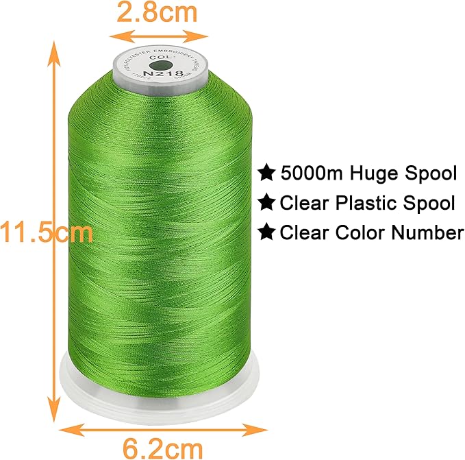 New brothread - Single Huge Spool 5000M Each Polyester Embroidery Machine Thread 40WT for Commercial and Domestic Machines - Yellow Green(Janome Color)