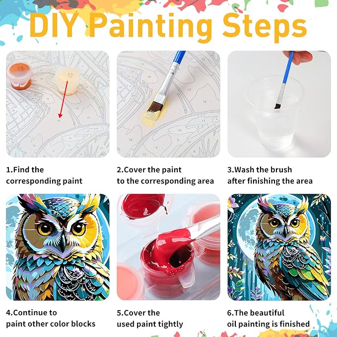 Paint by Numbers Kit for Adults, Owl Paint by Numbers Kit for Adults Beginners, DIY Acrylic Painting on Canvas for Home Wall Art Decor(16x20Inch