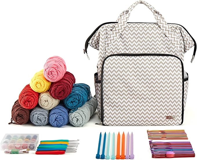 HOMEST Crochet Bag Organizer, Large Capacity Yarn Storage, Knitting Bag for Carrying Projects, Crocheting Hooks, Suppliers, Needles and Accessories, Ripple