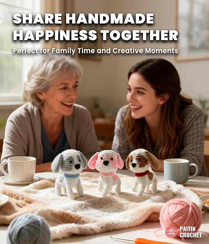 PAITIN Crochet Kit for Beginners – DIY Dog Crochet Craft Project, Easy Handmade Yarn Art Kit for Adults with Step-by-Step Video Tutorial