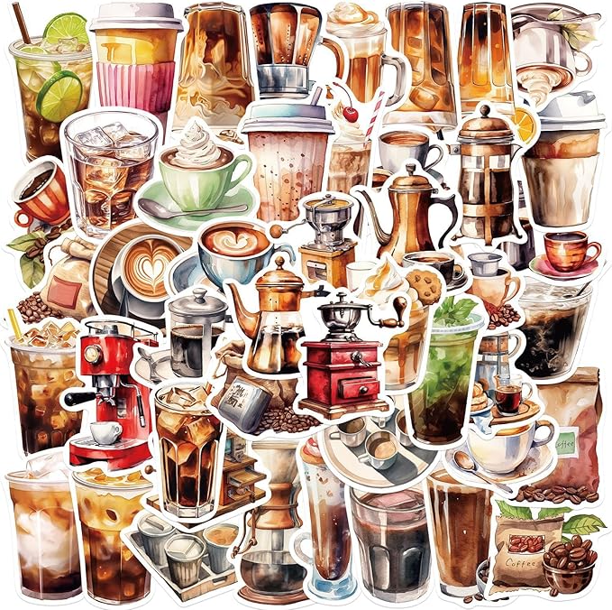 115 Pieces Coffee Drink Scrapbook Supplies Pack, Vintage Decorative Craft Paper Aesthetic Vinyl Stickers Ephemera for Bullet Junk Journal Planner Album Decoupage Collage