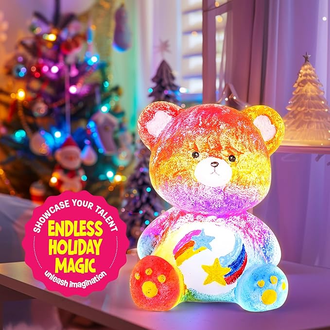 paint your own bear lamp kit, art supplies bear painting kit for kids 6-12, arts and crafts for kids ages 8-12, bear toy girls boys halloween birthday christmas gifts ages 3 4 5 6 7 8 9 10 11 12+