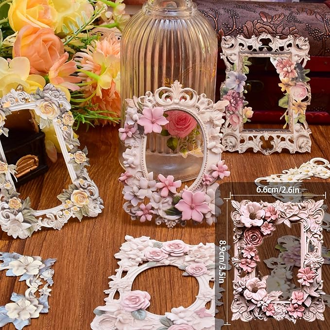 60 Vintage Craft Paper Frames for Scrapbook, Flower Window Decorative Craft Paper Frame for Junk Journaling, Vintage Scrapbook Supplies Card Making kit, Frames Decorative Paper