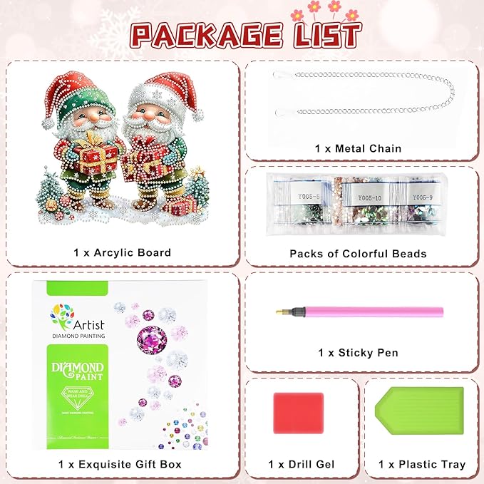 KEYIFA Diamond Painting Kit, DIY Cute Santa Claus Diamond Art Hanging for Adults Beginner, Gem Arts Pendant Special Shaped Rhinestone Window Ornaments Wall Door Garden Decoration Gift, Double Sided