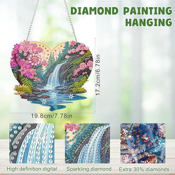 MAXBYE Landscape Diamond Art Kits for Adults Hanging Ornament, DIY Special Crystal Diamond Painting kit, Double Sided Painting Kits for Beginners Gift Wall Home Decoration 8×8 Inch