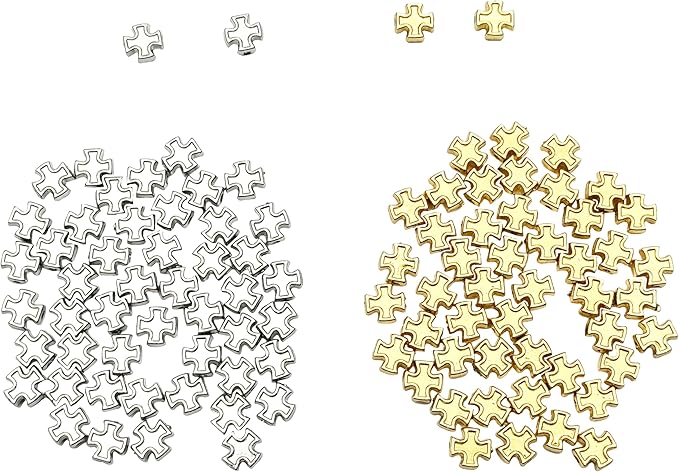 100pcs 8mm Two-Color Cross Beads – Gold & Silver Zinc Catholic Religious Beads for Rosary, DIY Jewelry Making, Necklace, Bracelet, Craft Accessories
