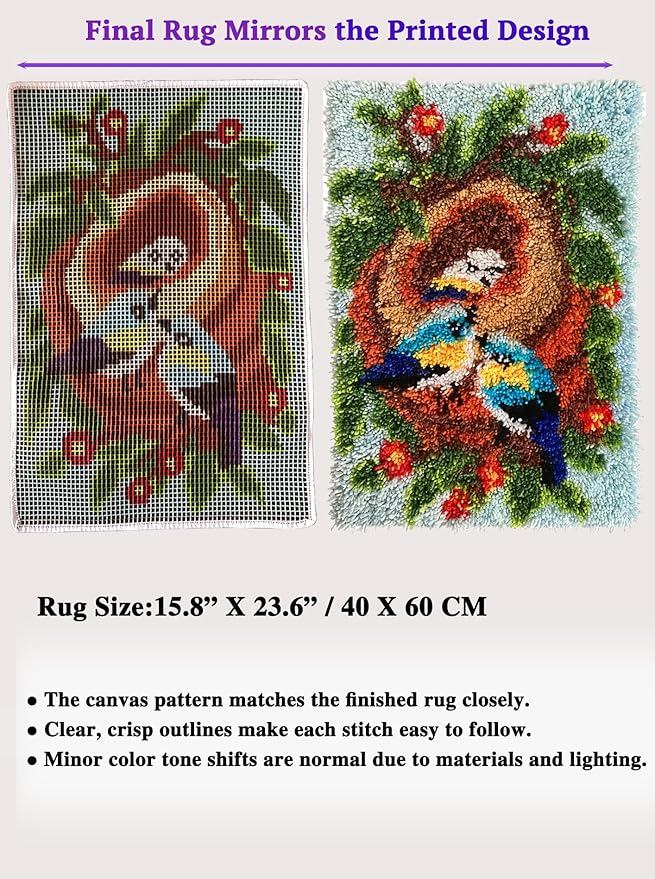 KitsMaster Heartwarming Birds Latch Hook Kits for Adults, Beginner Friendly DIY Rug Making Kit, Cozy Home Wall Décor Craft Gift, 23.6''x15.8'' (Nest of Love)