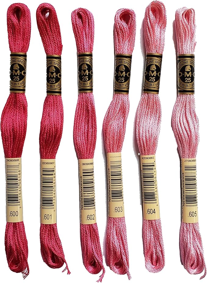 DMC 6-Strand Embroidery Cotton 8.7yd Bundle - Cranberry Color Family - 6 Skeins of Thread