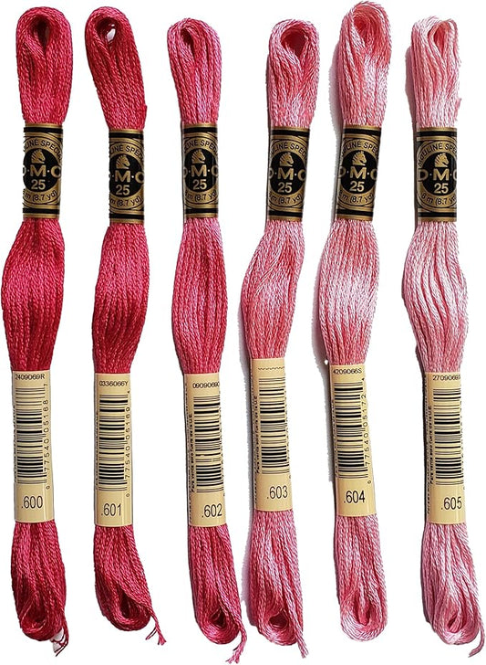DMC 6-Strand Embroidery Cotton 8.7yd Bundle - Cranberry Color Family - 6 Skeins of Thread