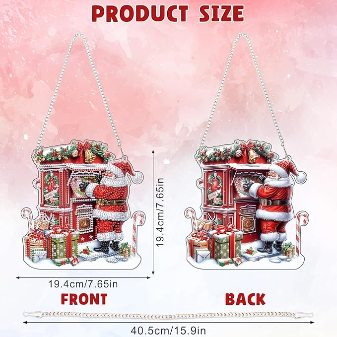 DOMROM Santa Diamond Art Hanging Kits for Adults Beginners, Christmas Special Shaped Crystal Diamond Painting Santa Pendant, DIY Diamond Art Suncatchers for Home Garden Wall Decor Gift