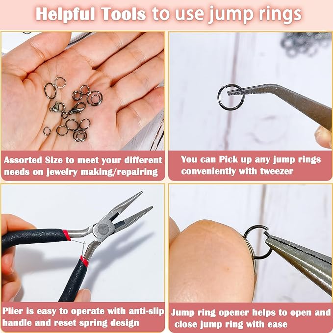 1350pcs Open Jump Rings Lobster Clasps Set with Jewelry Pliers,Tweezers and Jump Rings Tool Opener for DIY Earring Bracelet Necklace Extender Chains Jewelry Making (Gunmetal)